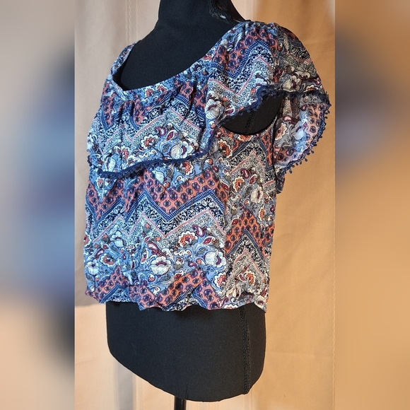 BONGO Floral Off-Shoulder Top - Blue and Red - Picture 3 of 6